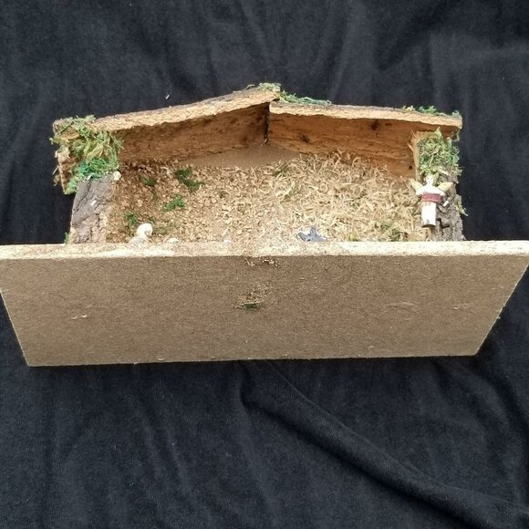 Vintage Christmas Nativity Scene Creche Wooden Stable Tree Angel Kings Animals - Picture 6 of 7